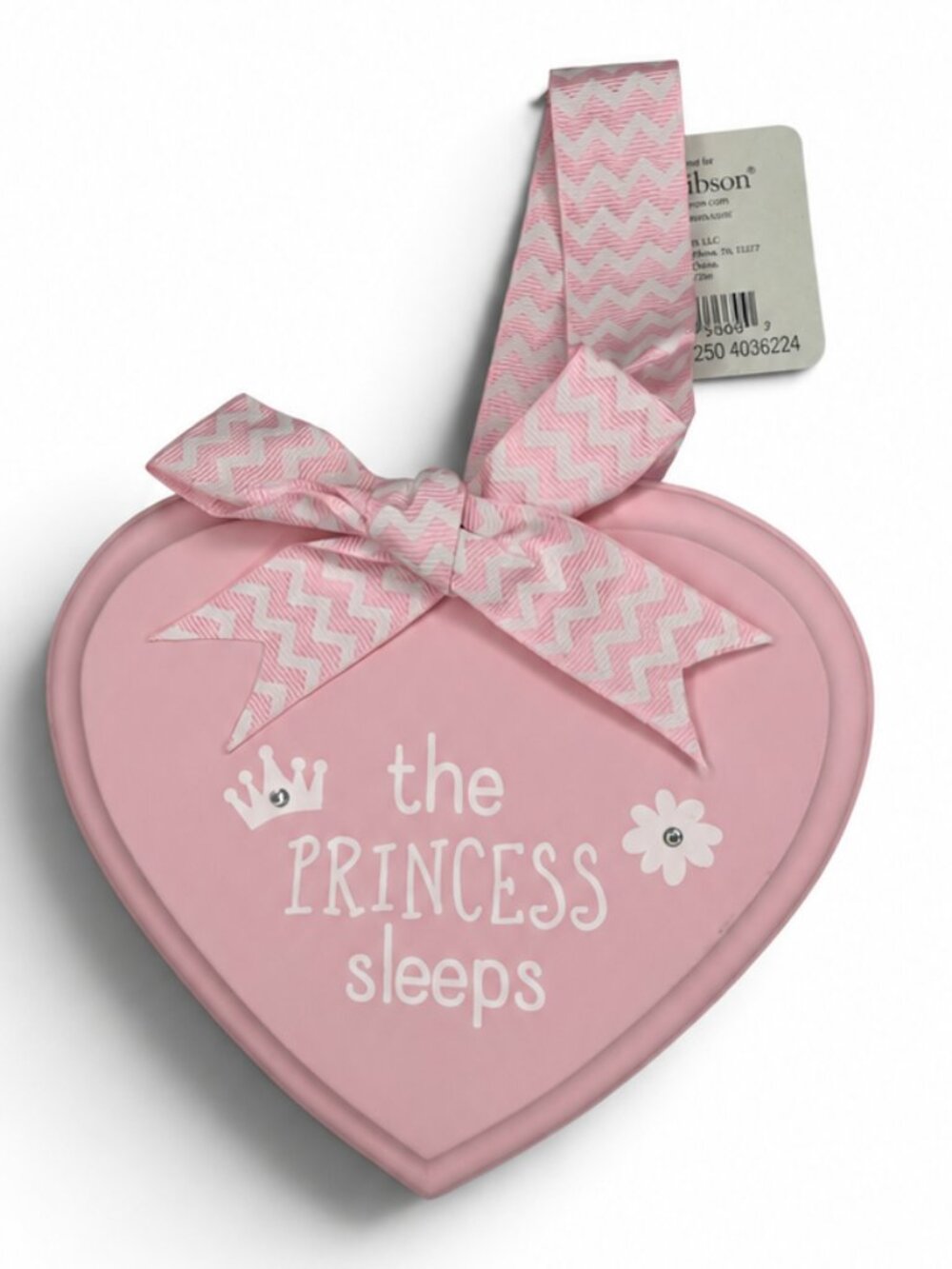 C.R. Gibson “The Princess Sleeps” Pink Heart Nursery Door Sign with Ribbon